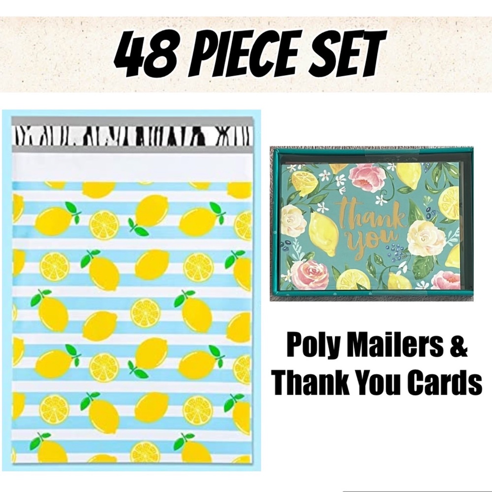 48pc set Thank You Cards & Poly mailers bundle Lemons